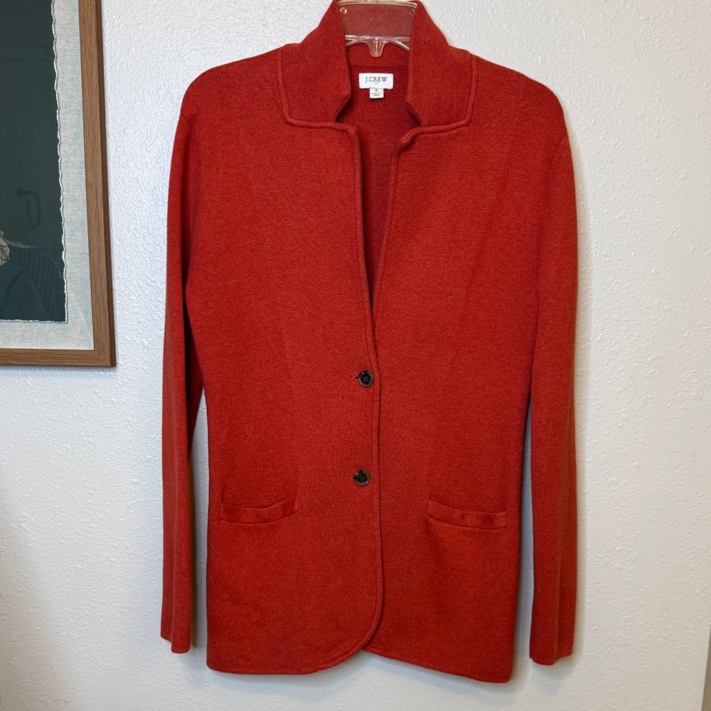 J. Crew Women's Bold Redish‎ Orange 100% Cotton Sweater Blazer - Small